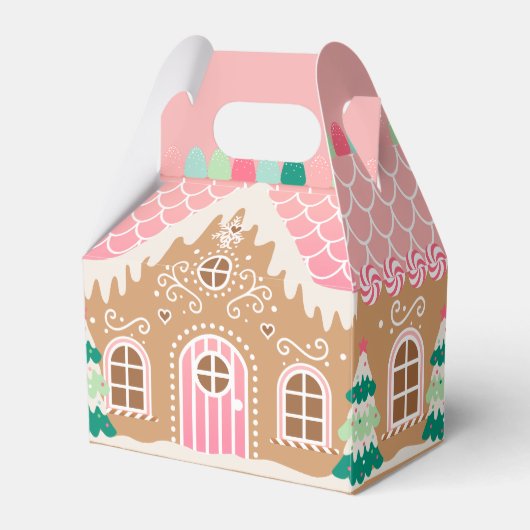 Pink Gingerbrood House Favor Box Bedankdoosjes (Voorkant Zijde)