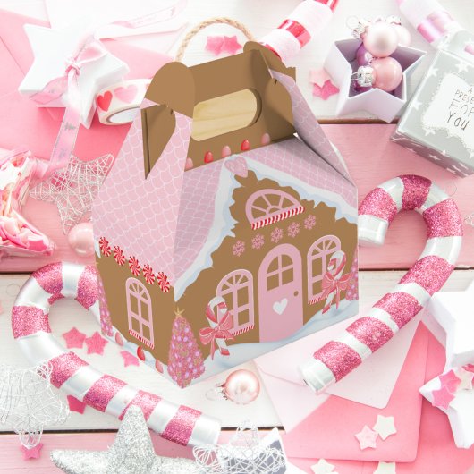 Pink Gingerbrood House Favor Box Bedankdoosjes