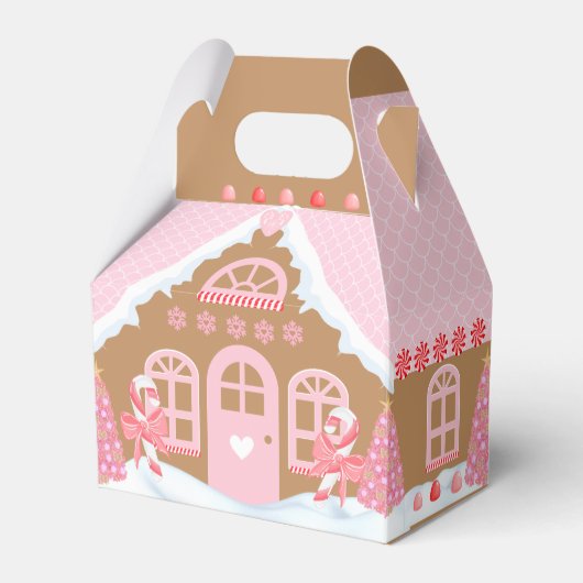 Pink Gingerbrood House Favor Box Bedankdoosjes (Voorkant Zijde)