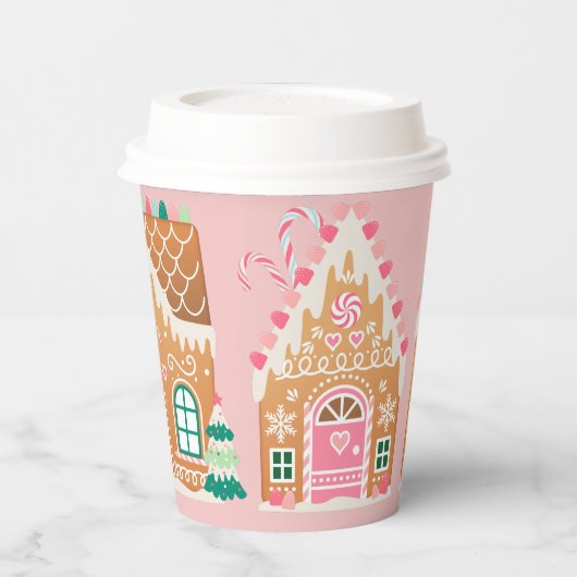 Pink Gingerbrood House Papieren Bekers (Links)