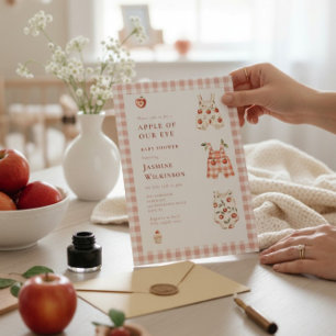 Pink Gingham Apple Baby shower Kaart