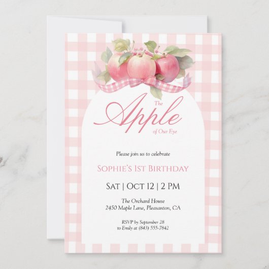 Pink Gingham Apple verjaardagsuitnodiging Bedankkaart (Voorkant)
