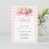 Pink Gingham Apple verjaardagsuitnodiging Bedankkaart (Staand voorkant)