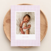 Pink Gingham Baby Aankondiging Kaart