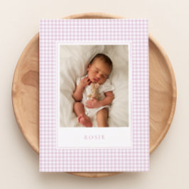 Pink Gingham Baby Aankondiging Kaart