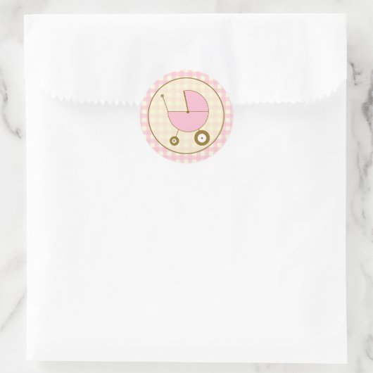 Pink Gingham Baby Carriage Sticker (Tas)