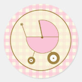Pink Gingham Baby Carriage Sticker (Voorkant)