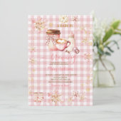 Pink Gingham Baby Is Brewing Winter Baby Shower Kaart (Staand voorkant)