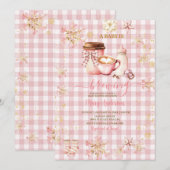 Pink Gingham Baby Is Brewing Winter Baby Shower Kaart (Voorkant / Achterkant)