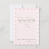 Pink Gingham Baby Meisje Douche Bericht Dank je we Bedankkaart (Voorkant)