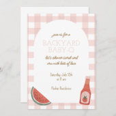 Pink Gingham Baby-Q Baby Shower Invitation Kaart (Voorkant / Achterkant)