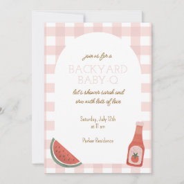 Pink Gingham Baby-Q Baby Shower Invitation Kaart