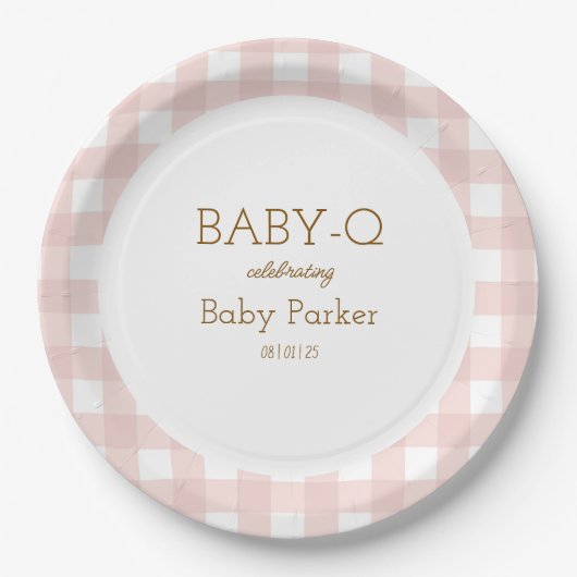 Pink Gingham Baby-Q Circular Plate 2 Papieren Bordje (Voorkant)