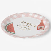 Pink Gingham Baby-Q Circular Plate Papieren Bordje (Gekanteld)