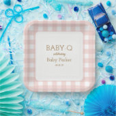 Pink Gingham Baby-Q Square Plate 2 Papieren Bordje (Feest)