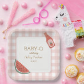 Pink Gingham Baby-Q Square Plate Papieren Bordje (Feest)