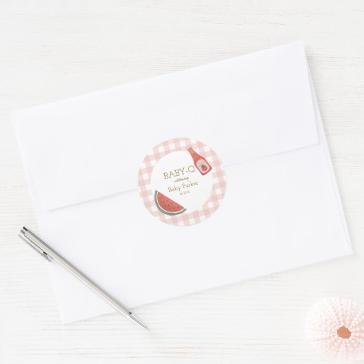 Pink Gingham Baby-Q Sticker (Envelop)
