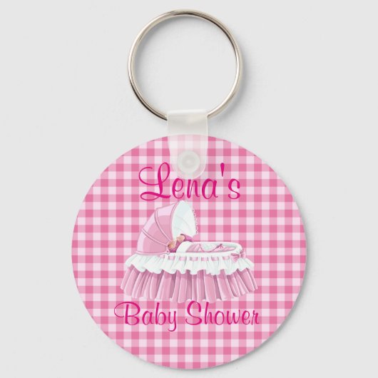 Pink Gingham  Baby RuffledBassinet Sleutelhanger (Voorkant)