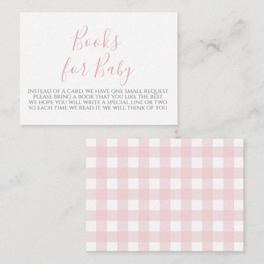 Pink Gingham Baby shower Boek Aanvraag Kaart (Voorkant / Achterkant)
