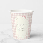 Pink Gingham Baby shower Cup met boog Papieren Bekers (Achterkant)
