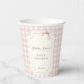 Pink Gingham Baby shower Cup met boog Papieren Bekers (Voorkant)