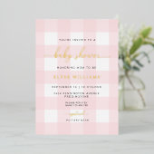 Pink Gingham Baby shower Folie Uitnodiging (Staand Voorkant)