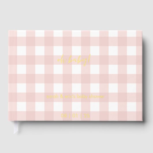 Pink Gingham Baby Shower Guest Book Gastenboek (Voorkant)