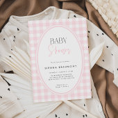 Pink Gingham Baby Shower Invitation Kaart