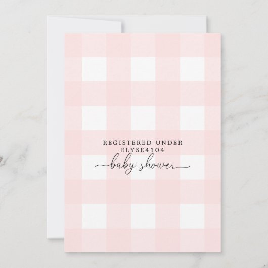 Pink Gingham Baby shower Uitnodiging (Achterkant)