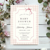 Pink Gingham Baby shower Uitnodiging met boog