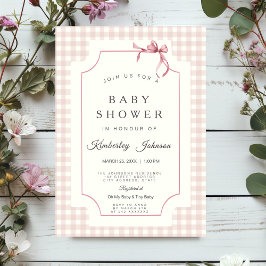 Pink Gingham Baby shower Uitnodiging met boog