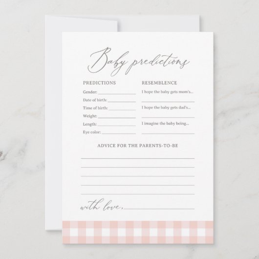 Pink Gingham Baby shower voorspellingen en advies Kaart (Voorkant)