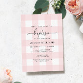 Pink Gingham Baptism Invitation Kaart