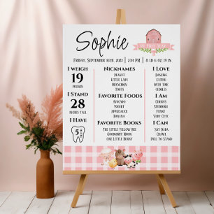 Pink Gingham Barnyard Milestones Glossy Poster