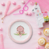 Pink Gingham Barnyard Verjaardagspapier Borden Papieren Bordje (Feest)