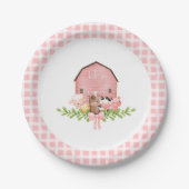 Pink Gingham Barnyard Verjaardagspapier Borden Papieren Bordje (Voorkant)
