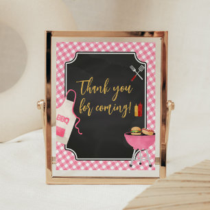 Pink Gingham BBQ Baby shower Bedankt voor uw komst Poster