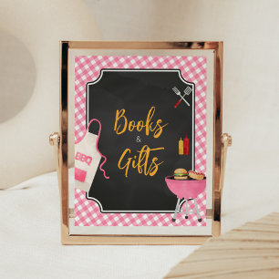 Pink Gingham BBQ Baby shower boeken en geschenken Poster