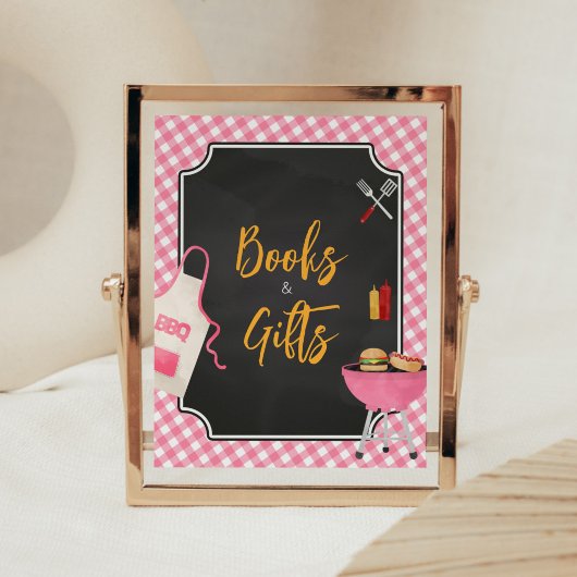 Pink Gingham BBQ Baby shower boeken en geschenken Poster