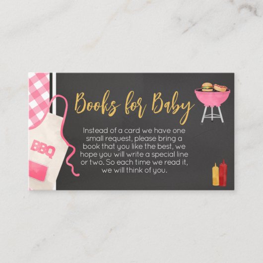 Pink Gingham BBQ Baby shower boeken voor Baby Informatiekaartje (Voorkant)