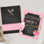 Pink Gingham BBQ Baby shower Kaart
