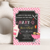 Pink Gingham BBQ Baby shower Kaart