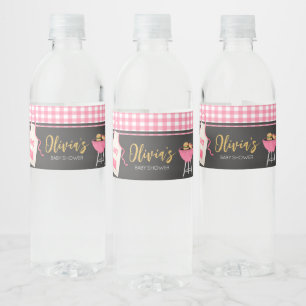 Pink Gingham BBQ Baby shower Waterfles Etiket