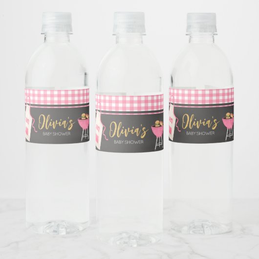 Pink Gingham BBQ Baby shower Waterfles Etiket (Flessen)