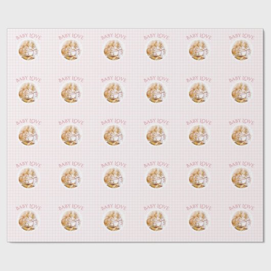 Pink Gingham Beatrix Potter-Baby shower Cadeaupapier (Vlak)
