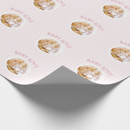 Pink Gingham Beatrix Potter-Baby shower Cadeaupapier (Hoek)