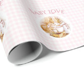 Pink Gingham Beatrix Potter-Baby shower Cadeaupapier (Rol Hoek)