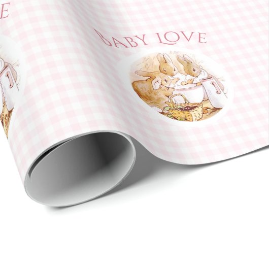 Pink Gingham Beatrix Potter-Baby shower Cadeaupapier (Rol Hoek)