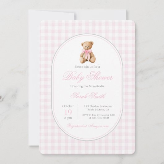Pink Gingham Beer Baby shower Girl Kaart (Voorkant)