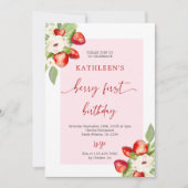 Pink Gingham Berry Eerste Verjaardag Meisje Kaart (Voorkant)